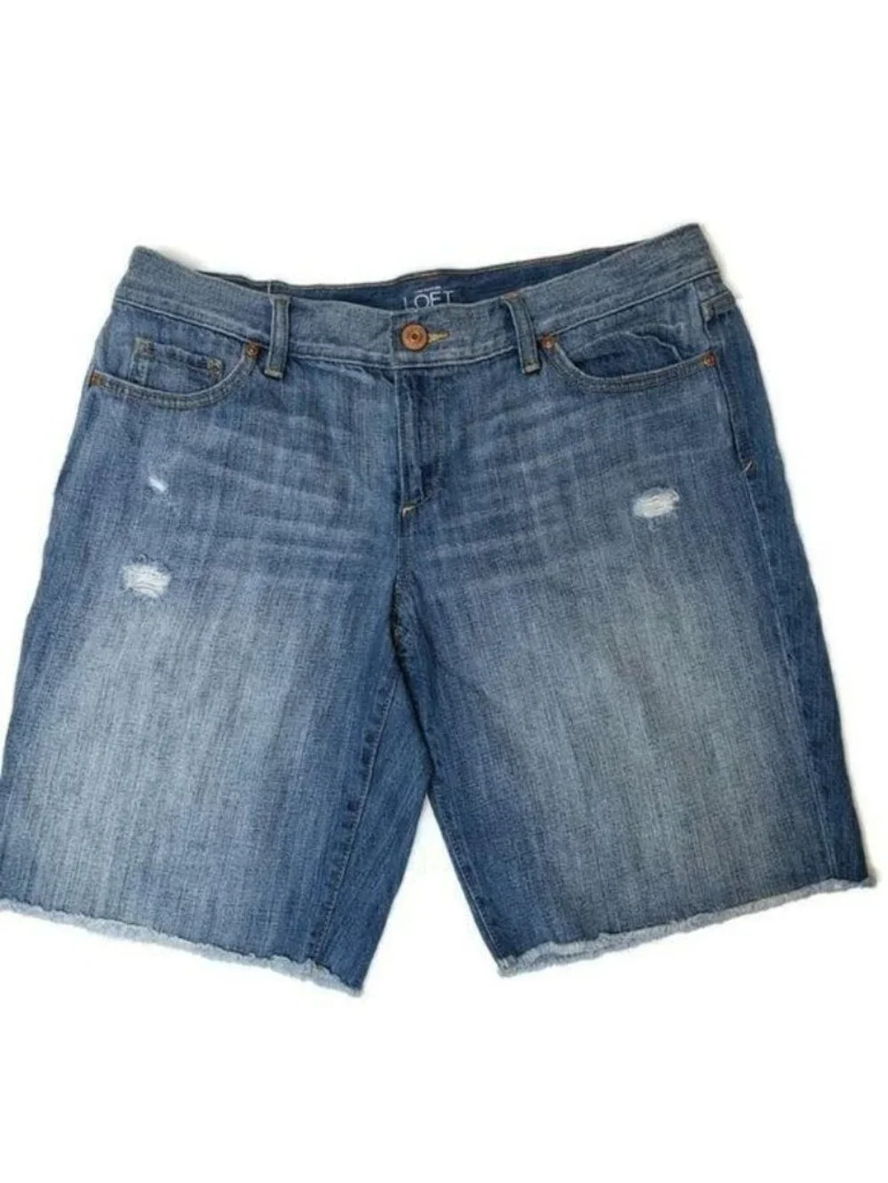 LOFT denim distressed long shorts size 10 / 30